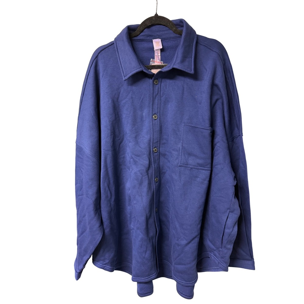 Savage X Fenty Everybody Fleece Button Down Shirt Navy Blue 2X NEW